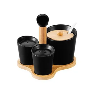 Zestaw cukiernica, solniczka i pieprzniczka na bambusowej podstawce ADRIA czarny - Cukiernice - miniaturka - grafika 1