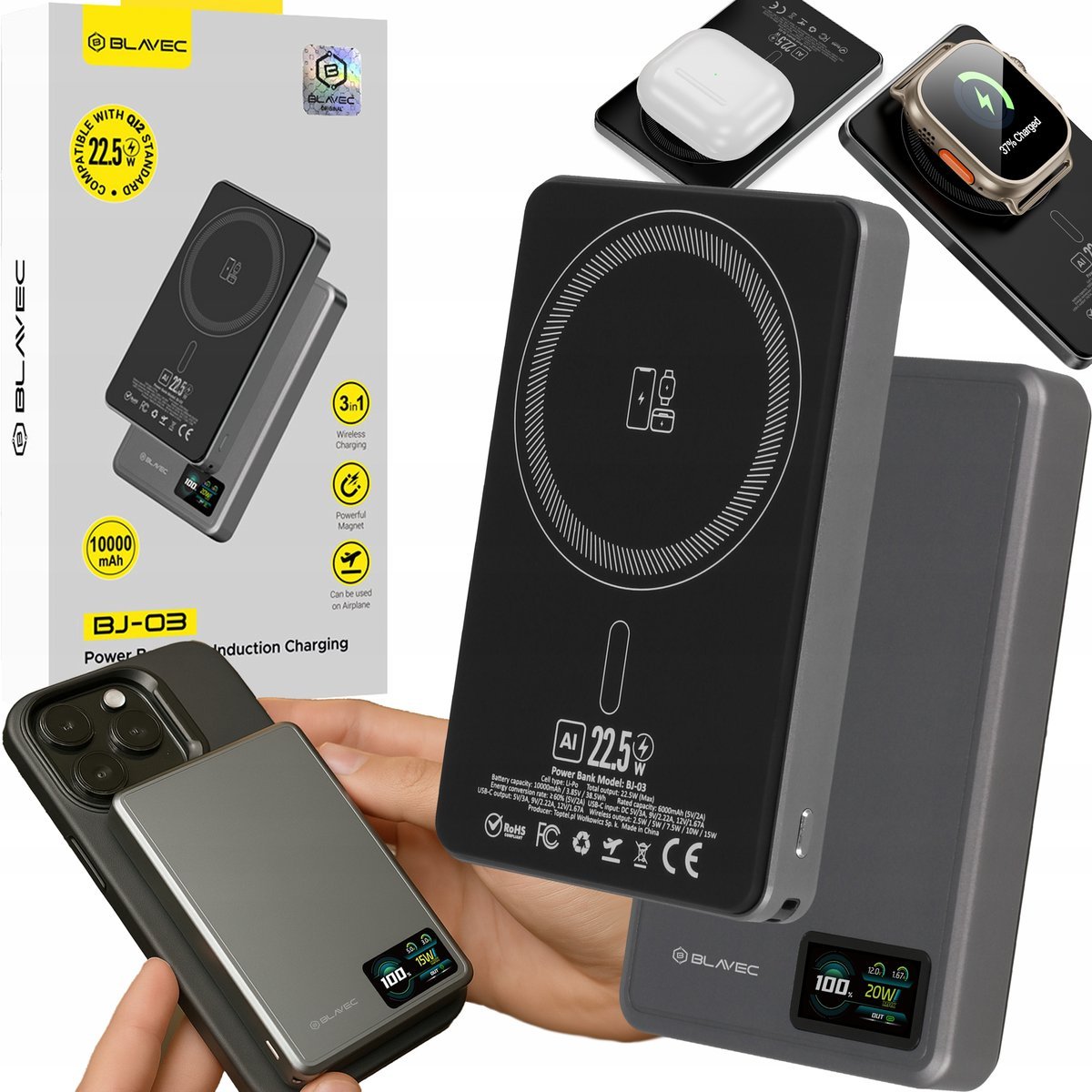 BLAVEC POWERBANK MAGSAFE MAGNETYCZNY MINI INDUKCYJNY 10K DO IPHONE SAMSUNG