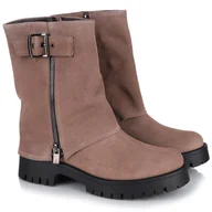 Botki damskie - Botki kowbojki damskie Gamis 7688 - T1 beżowe skóra zamszowa R.37 - miniaturka - grafika 1