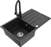 Zlewozmywaki z baterią - Mexen Bruno zlewozmywak granitowy 1-komorowy z ociekaczem i baterią kuchenną Elia, czarny/srebrny metalik - 6513-73-670101-70 - miniaturka - grafika 1