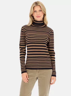 Brązowo-granatowy sweter typu golf w paski Red Button Roll - Swetry damskie - miniaturka - grafika 1