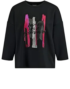 Taifun Damska bluza z nadrukiem, rękaw 3/4, wycięte ramiona, t-shirt, rękaw 3/4, bluza z okrągłym dekoltem, wzór jednokolorowa, Czarny wzór, 38 - Koszulki i topy damskie - miniaturka - grafika 1