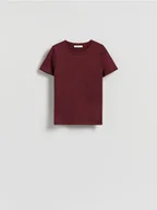 Koszulki i topy damskie - Reserved - Gładki t-shirt regular fit - bordowy - miniaturka - grafika 1