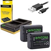 Ładowarki do aparatów dedykowane - Ładowarka PATONA Dual Quick pro Sony NP-FW50 + 2x baterie 1030mAh USB (PT1964B) - miniaturka - grafika 1