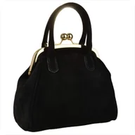 Torebki damskie - Damska torebka czarna skóra naturalna zamszowa zatrzask retro - miniaturka - grafika 1