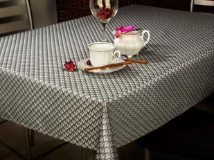Obrus Plamoodporny Obszywany Grafit Srebro Zig Zag 2124-130x200 cm - Obrusy i serwetki - miniaturka - grafika 1