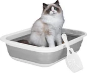Kuwety dla kotów - Springos Kuweta otwarta dla kota z łopatką 45x34x12 cm szaro-biała UNIWERSALNY - miniaturka - grafika 1