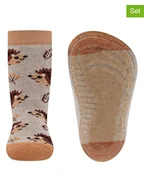 Skarpetki dla dzieci - ewers Skarpety antypoślizgowe (2 pary) "SoftStep Hedgehog" w kolorze jasnobrązowym - miniaturka - grafika 1