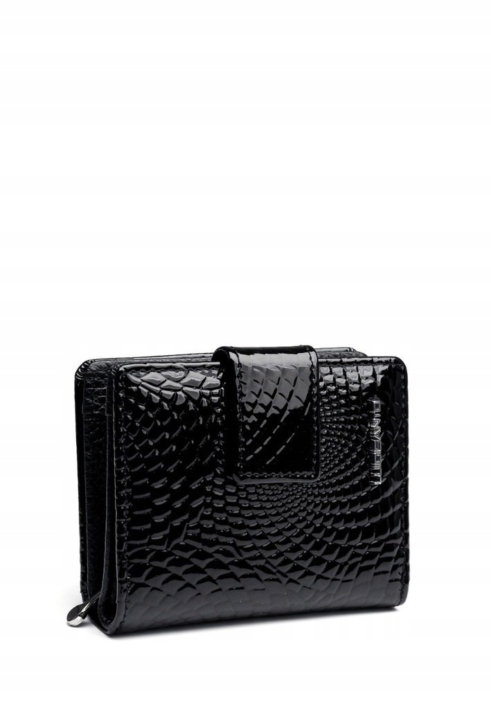 Portfel Damski Skóra Naturalna Lakierowany LUIGISANTO Czarny Zgrabny