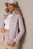 Kurtki damskie - Jasnofioletowa Kurtka z Pikowanymi Przeszyciami i Odpinanym Kapturem Natisne - miniaturka - grafika 1