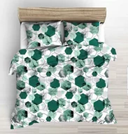Pościel - Pościel z kory 140x200 szmaragdowa biała geometria - miniaturka - grafika 1