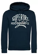Bluzy męskie - Superdry Vintage Script Workwear Hood Bluza męska, Niebieska butelka, XXL - miniaturka - grafika 1