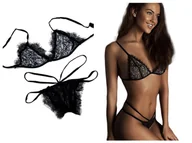 Komplety bielizny - Komplet Bielizny Koronkowy Czarny Biustonosz Figi - miniaturka - grafika 1