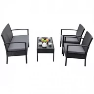 Meble ogrodowe - Meble ogrodowe kolor czarny technorattan sofa, stół, krzesła zestaw Pires - miniaturka - grafika 1
