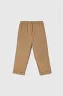 Spodnie i spodenki dla chłopców - United Colors of Benetton spodnie lniane dziecięce kolor brązowy gładkie - miniaturka - grafika 1