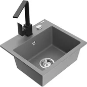 Zlewozmywaki z baterią - Mexen Milo zlewozmywak granitowy 1-komorowy z baterią kuchenną Rita, szary - miniaturka - grafika 1