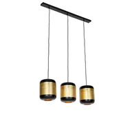 Lampy sufitowe - QAZQA Vintage lampa wisząca czarna z mosiądzem wydłużona 3-punktowa - Kayleigh - miniaturka - grafika 1