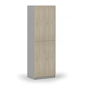 Szafki biurowe - Drewniana szafka skrytkowa, 4 schowki, zamek cylindryczny, szary/dąb naturalny - miniaturka - grafika 1