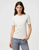 Koszulki i topy damskie - DAMSKA KOSZULKA WRANGLER FEMME KNIT HENLEY WORN WHITE 112370743 - Wrangler - miniaturka - grafika 1
