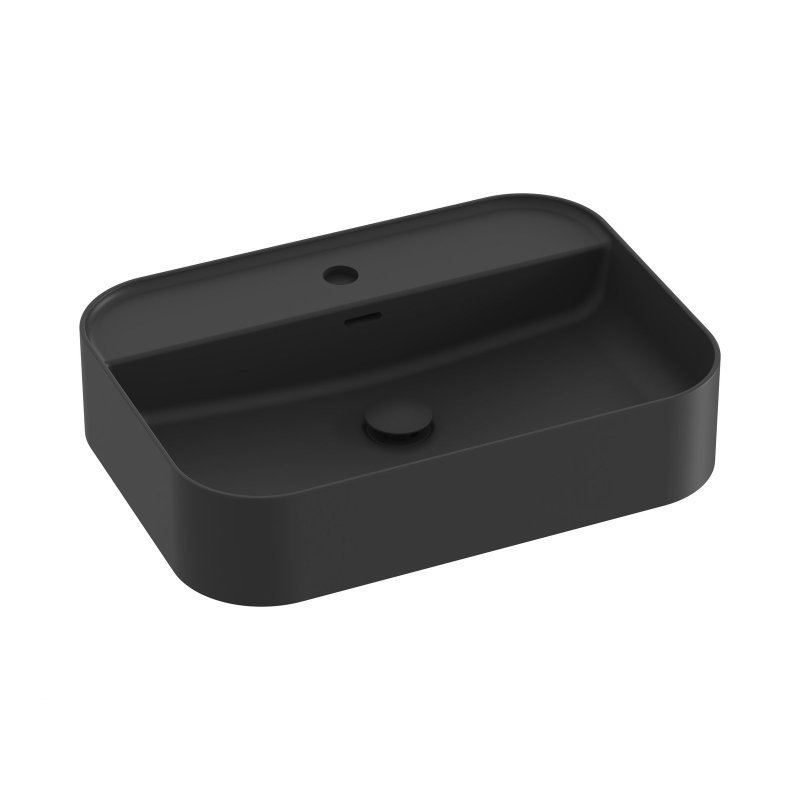 Ravak Prostokątna umywalka ceramiczna nablatowa Ceramic 550 R Slim Shelf z półką czarny mat 1szt