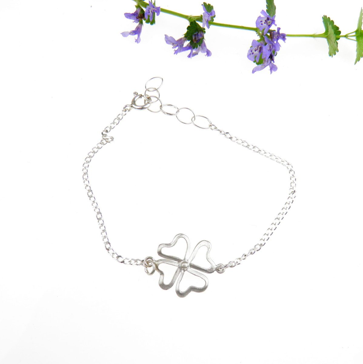 Koniczynka III biała - bransoletka srebrna