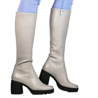 Kozaki damskie - Damskie Kozaki Na Platformie Na Obcasie Klocku Kz589 Szare Laikra Licowe - miniaturka - grafika 1