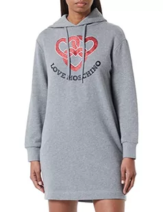 Love Moschino Damska bluza z kapturem z długim rękawem z chained hearts z nadrukiem, Średni melanż, szary, 42 - Bluzy damskie - miniaturka - grafika 1