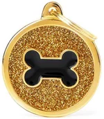 Odblaski i adresówki - Zawieszka Adresówka Identyfikator z grawerem dla psa i kota kółko z kością złote brokat - miniaturka - grafika 1