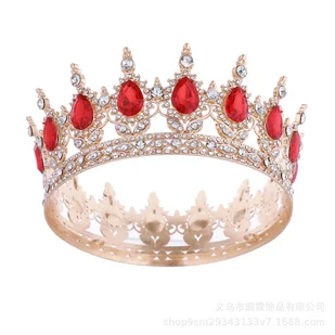 KORONA Diadem tiara ozdoba na głowę złota rekwizyt czerwone kryształy - Dodatki do strojów karnawałowych - miniaturka - grafika 1
