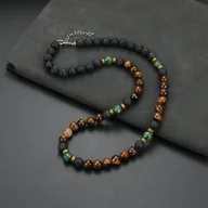 Inne - TEMU Męska biżuteria 8mm Tygrysie Oko i Lawa Wulkaniczna Naszyjnik z koralików, Kamień naturalny, Bez powłoki, Niemagnetyczny, Ręcznie robiona - miniaturka - grafika 1
