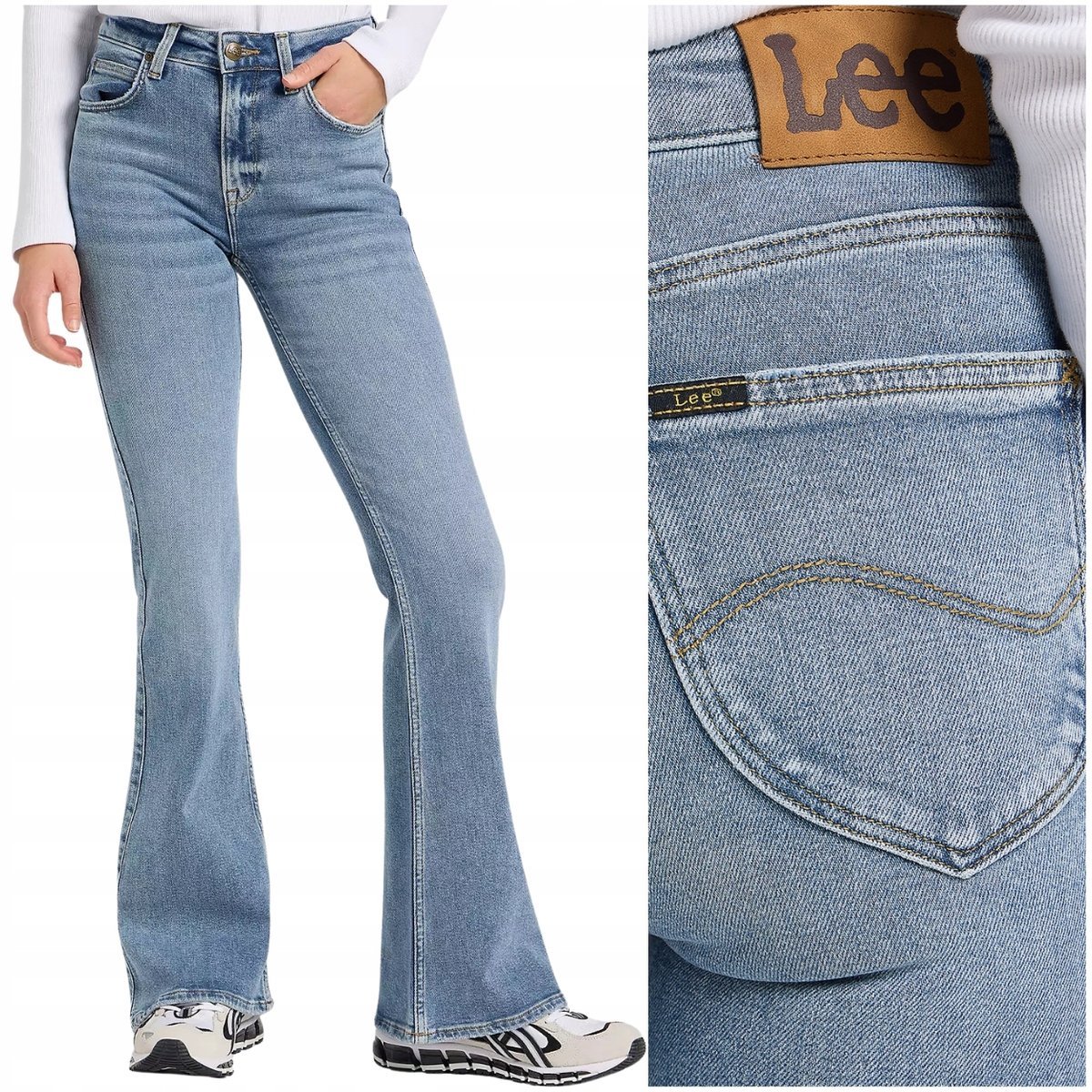 Lee Breese flare LightTwist wysokie damskie spodnie jeansowe dzwony W32 L33