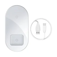 Ładowarki do telefonów - Baseus Simple 2w1 ładowarka bezprzewodowa Qi do telefonu i słuchawek AirPods 15W biały (WXJK-02) - miniaturka - grafika 1