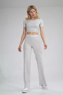 Spodnie damskie - Wiskozowe Spodnie Dzwony - Szare Melanż - miniaturka - grafika 1