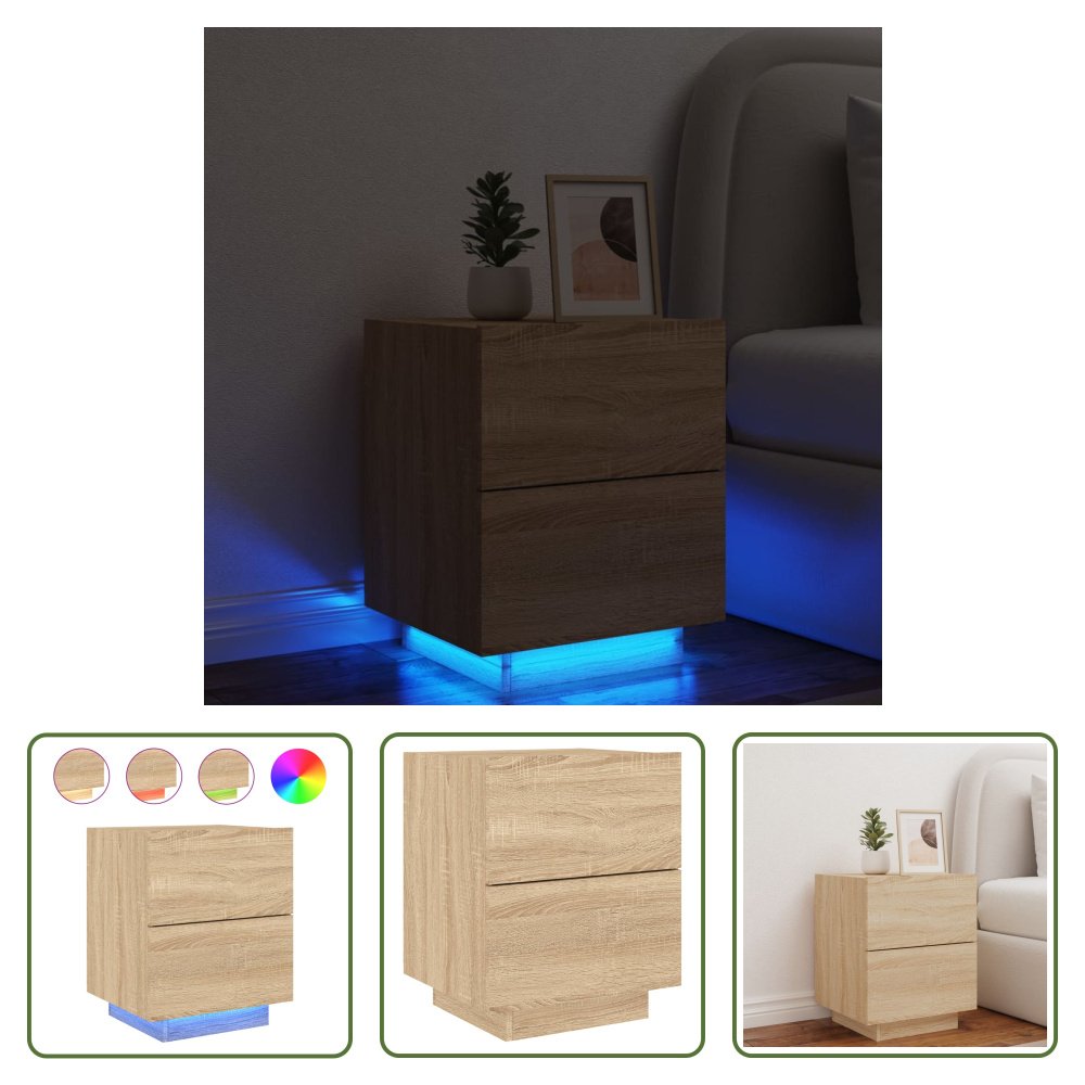 Szafka nocna The Living Store z oświetleniem LED Materiał drewnopochodny dąb sonoma