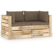 Meble ogrodowe - Ogrodowa sofa 2-os z poduszkami, impregnowane na zielono drewno kod: V-3074551 - miniaturka - grafika 1