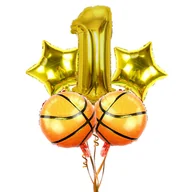 Baby shower i roczek - Zestaw balonów urodzinowych z motywem koszykówki,roczek, 5 el. - miniaturka - grafika 1