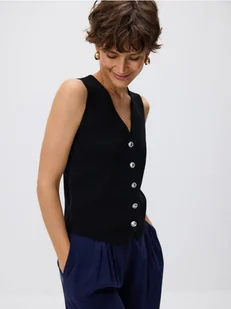 Reserved - Kamizelka z dekoracyjnymi guzikami - czarny - Marynarki i żakiety damskie - miniaturka - grafika 1