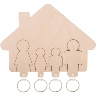 Drewniany Wieszak Na Klucze Dom Rodzina 4 Breloki - Szafki na klucze - miniaturka - grafika 1