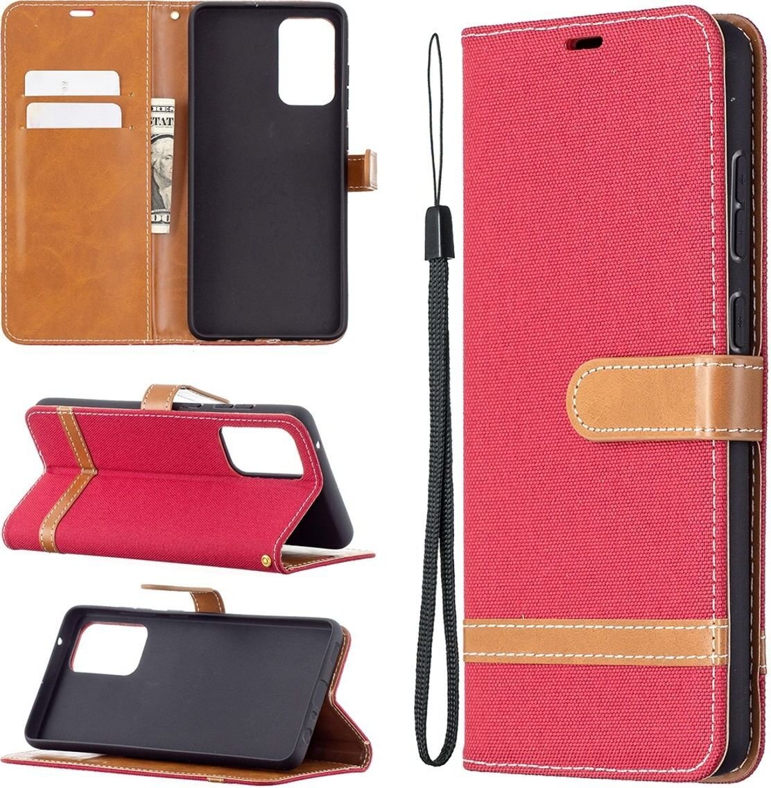 Etui na telefon komórkowy König Design kompatybilne z Samsung Galaxy A72 5G ze skóry syntetycznej - Etui na telefon komórkowy czerwone