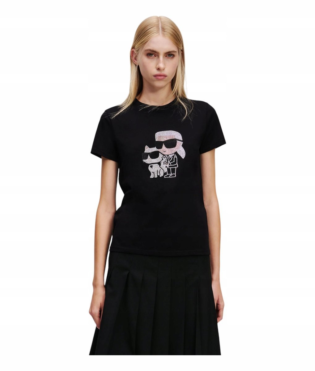KARL LAGERFELD KOSZULKA DAMSKA T-SHIRT IKON RS DUO T-SHIRT CZARNA r.S