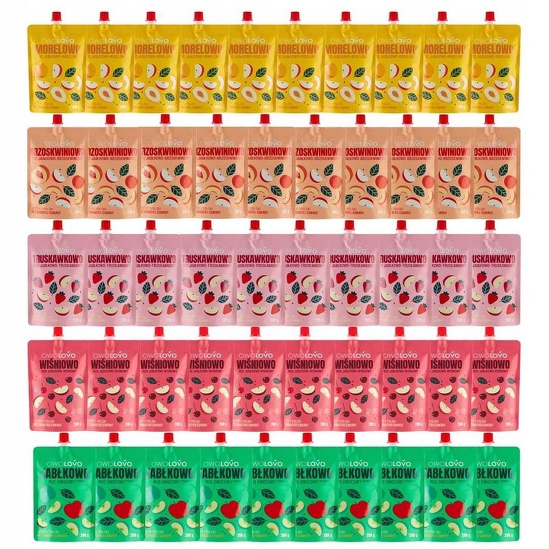 Owolovo Mix 5 smaków musów owocowych 200 g x 50 sztuk