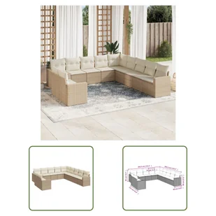 The Living Store 11-cz. zestaw mebli ogrodowych z poduszkami - beżowy - polirattan - Sofa Ogrodowa - Sofy ogrodowe - miniaturka - grafika 1