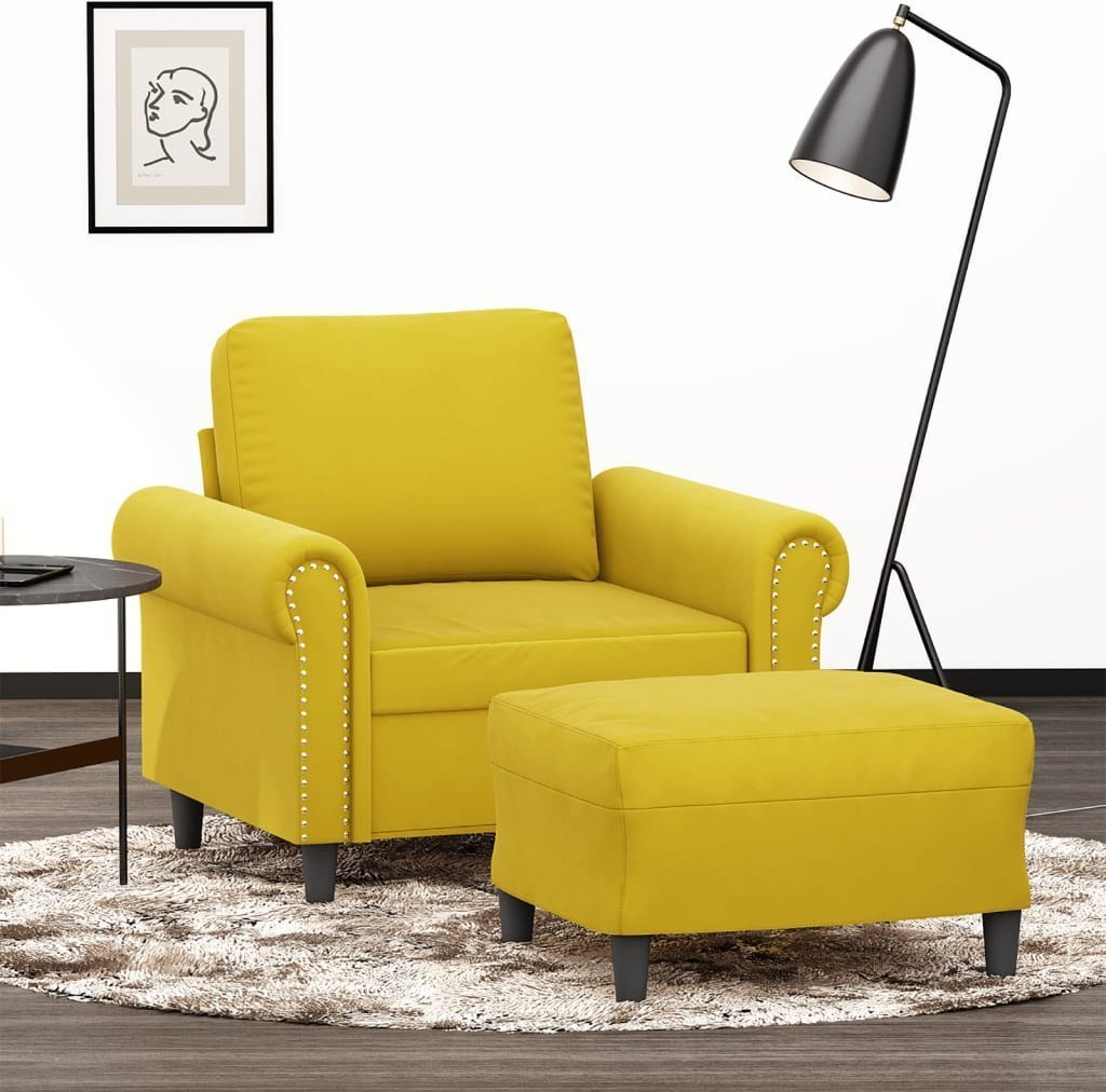 vidaXL vidaXL Fotel z podnóżkiem, żółty, 60 cm, aksamit