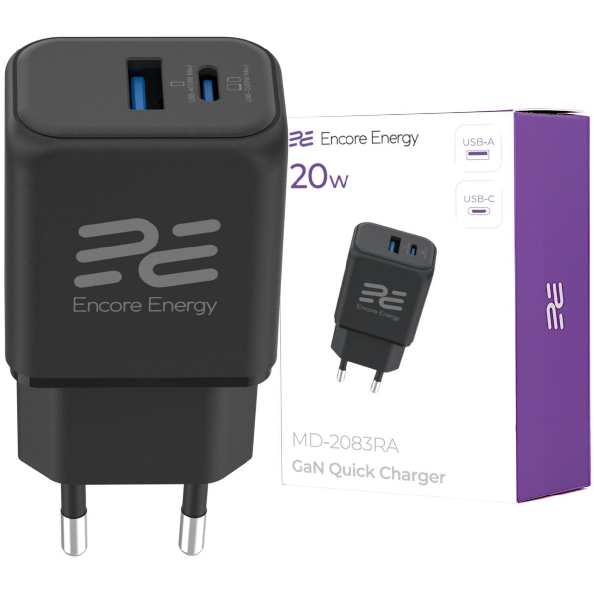 Nowa ładowarka sieciowa Encore Energy PD 3.0 Quick Charge 4.0 USB-A USB-C 20W adapter MD-2083RA