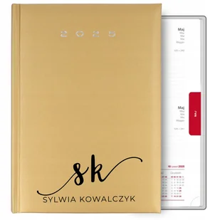 KALENDARZ KSIĄŻKOWY DZIENNY A5 2025 ZŁOTY PERSONALIZOWANY PREZENT MONOGRAM - Notesy i bloczki - miniaturka - grafika 1