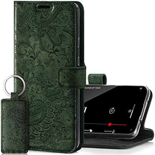 SURAZO Etui na telefon komórkowy do Apple iPhone SE 2022 5G, iPhone 2020, iPhone 8, iPhone 7 – etui z prawdziwej skóry wysokiej jakości RFID [funkcja stojaka, przegródka na karty, wzór kwiatowy] etui