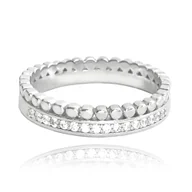 Pierścionki - MINET Podwójny pierścien srebrny z białymi cyrkoniami wielkość 12 - miniaturka - grafika 1