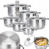 Zestawy garnków i patelni - 2 x ZESTAW GARNKÓW ZE STALI NIERDZEWNEJ 12 ELE INDUKCJA GAZ WARSTWOWE DNO - miniaturka - grafika 1