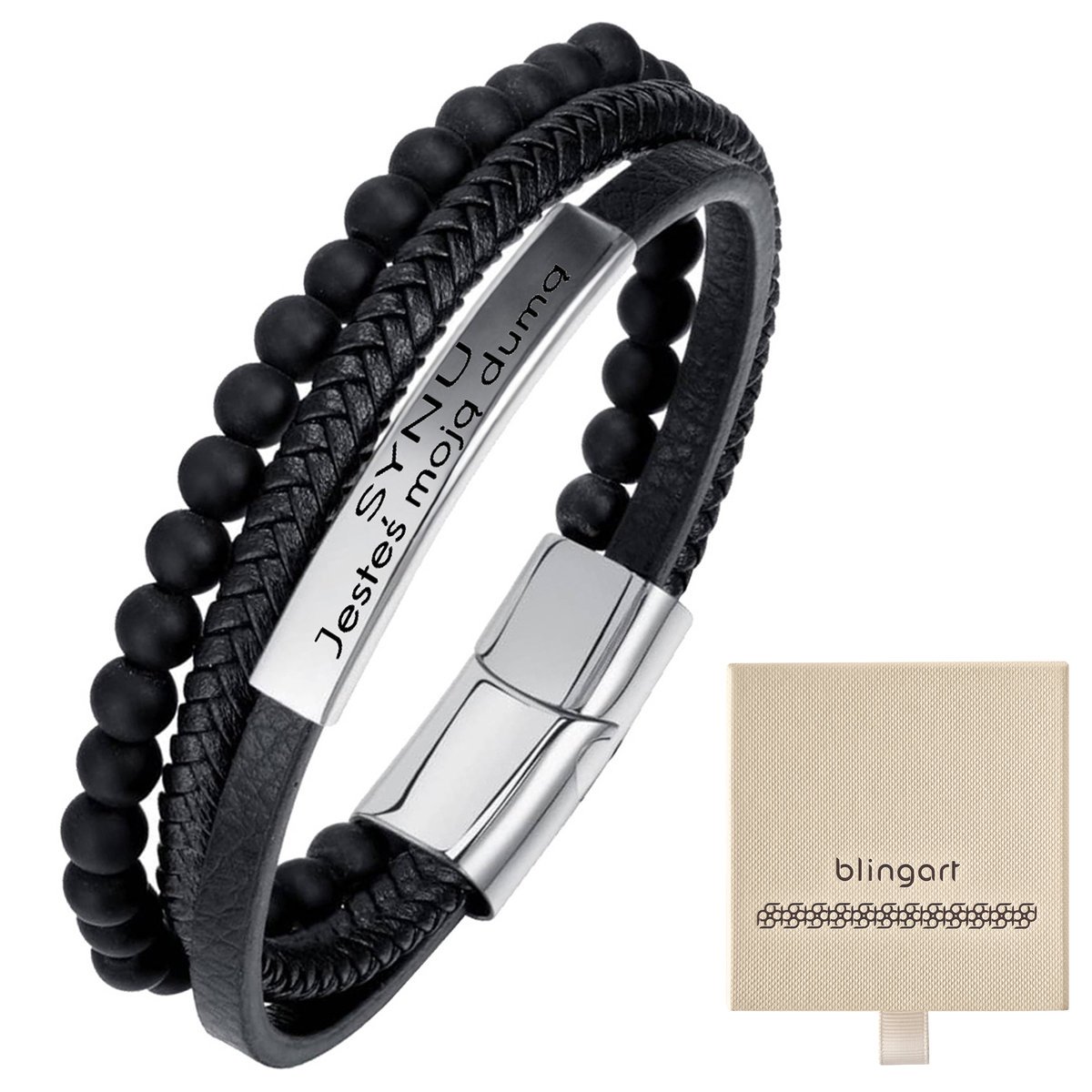 Bransoletka z GRAWEREM SKÓRZANA męska potrójna KOR