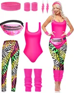 Stroje karnawałowe - Strój Przebranie Disco Neon Lata 80 90 Zestaw Retro Body Legginsy 8W1 M L - miniaturka - grafika 1